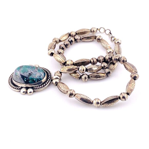 Hand Crafted Sterling Silver Pendant Necklace Large Turquoise Cab 17 In Tribal - Picture 5 of 12